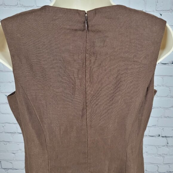 Talbots Brown 100% Linen Rhinestone Sleeveless Cotton Lined Sheath Dress 6P - Picture 8 of 11
